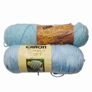 Vintage Caron Dazzle Aire Sky Blue + Simply Soft Blue Yarn Lot
